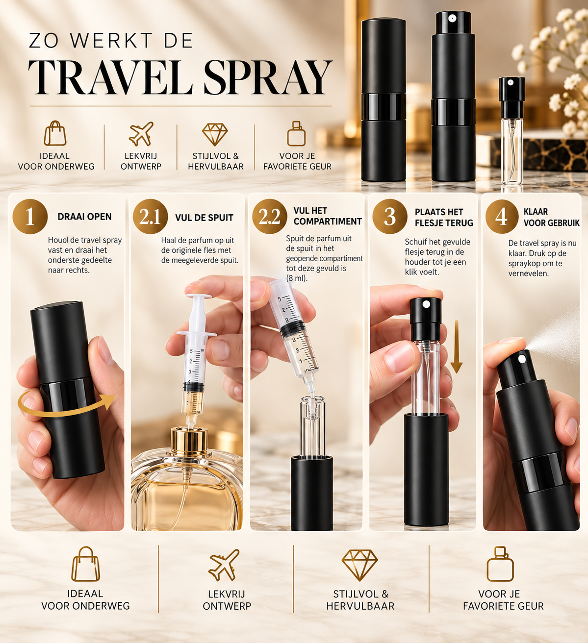 Hervulbare Travel Spray 8 ml